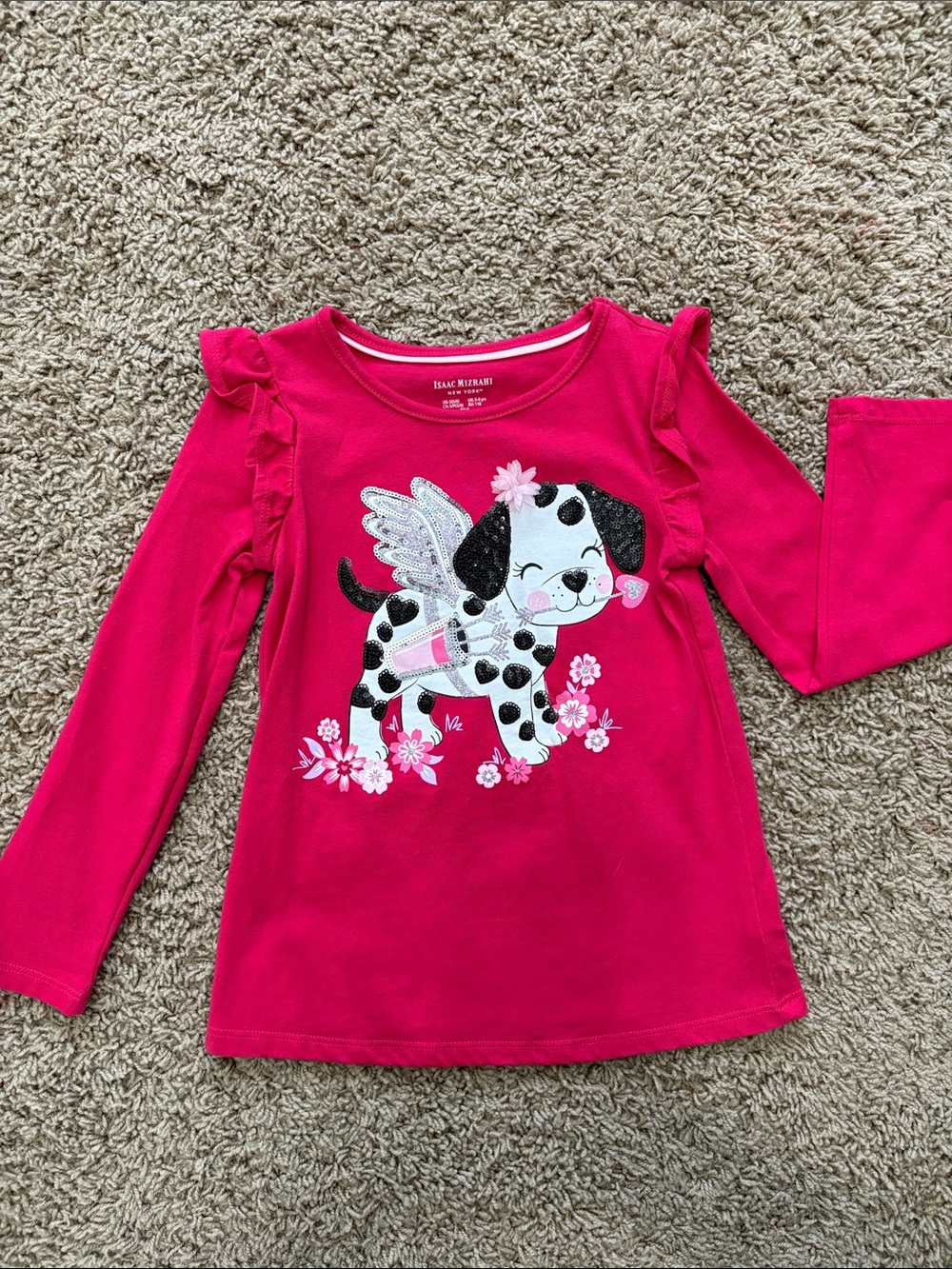 Isaac Mizrahi Hot Pink Long-Sleeve Puppy Graphic Tee